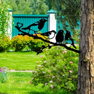 Metal bird silhouette garden stake tree art outdoor yard decoration branch sculpture decor