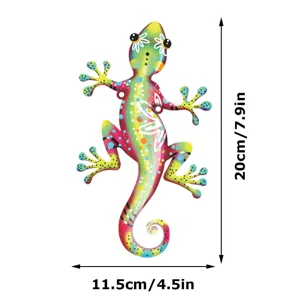 Metal Gecko Wall Art Outdoor Garden Fence Hanging Decor 20x11.5cm Colorful Lizard