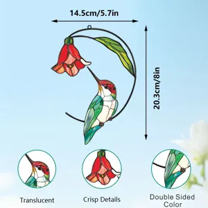 Metal stained glass hummingbird hanging wall decor double sided color window ornament 8in