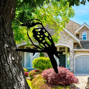 Metal bird tree silhouette garden stake, outdoor metal art animal decoration for yard patio