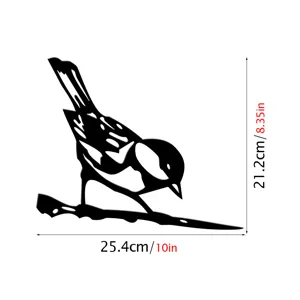 Metal bird silhouette garden stake detail view showing exact size and black finish.