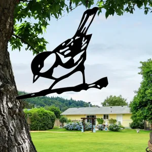 Metal bird tree silhouette art garden decoration outdoor ornament fine detail view