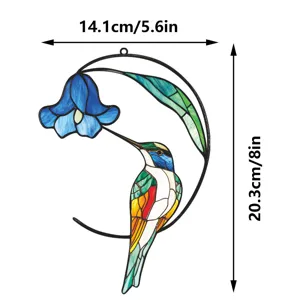 Metal hummingbird stained glass window hanging decor suncatcher wall art ornament for home