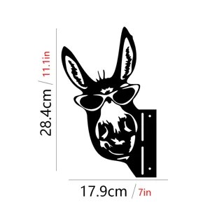 Metal donkey garden stake silhouette with sunglasses, outdoor yard art tree decoration.