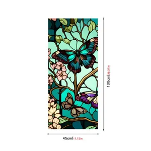 Colorful vintage butterfly and flower electrostatic glass sticker, PVC glue-free privacy window film.