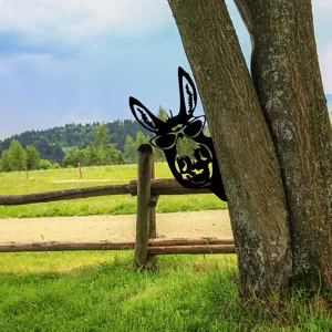 Metal garden tree insert funny donkey silhouette outdoor yard art decoration detail view