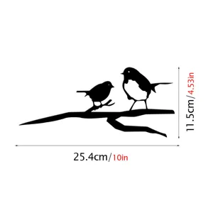 Metal bird tree branch silhouette detail dimension diagram showing 25.4cm width and 11.5cm height.