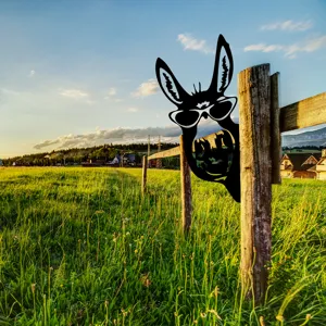 Metal garden silhouette stake, funny animal art decor for outdoor yard fence decoration.
