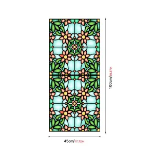 Detailed dimension view of retro floral static cling window film, PVC glass sticker sheet.