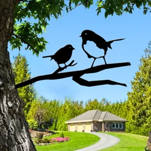 Metal bird tree branch garden stake silhouette art outdoor yard decor ornaments