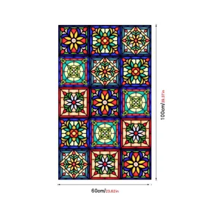 Stained glass window film retro floral static cling PVC decorative privacy sticker detail.