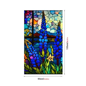Stained glass window film vintage floral static PVC privacy door sticker 60x100cm.