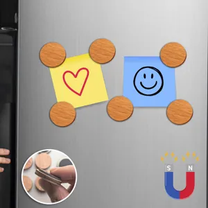 Wooden fridge magnets set, round magnetic push pins for whiteboard notes and office memos.