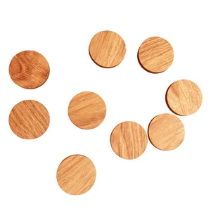 Wood grain magnetic sticker detail showing natural texture and round shape for memo fixing.