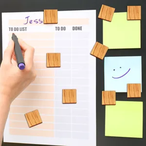 Wooden magnetic fridge stickers square wood grain memo notes holder for office kitchen decor.