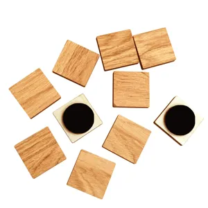 Wood grain magnetic refrigerator sticker detail showing natural square wood design with strong round magnets.