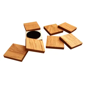 Wooden magnetic fridge sticker set, natural wood grain square memo holder, home decor.