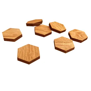 Wooden hexagonal fridge magnets decorative wooden pieces set for home and office decor.