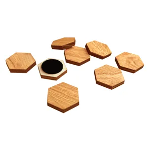 Wood grain magnetic fridge stickers hexagonal memo holders set home kitchen office decor