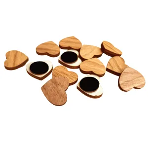 Wooden heart refrigerator magnet set, rustic magnetic memo holder for kitchen and office decor