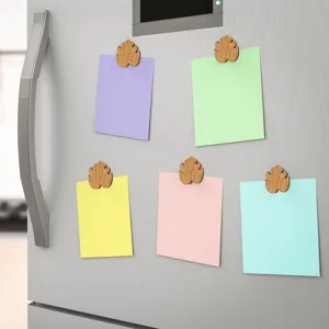 Wooden leaf magnetic fridge stickers for notes, cute memo clips for kitchen office decor.