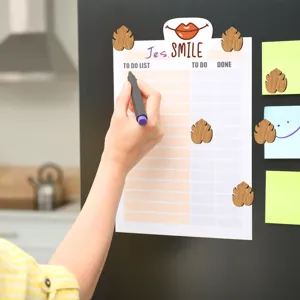Wooden leaf fridge magnets with memo pad planner board, perfect for kitchen notes and organization.