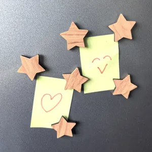 Wooden star fridge magnets set, cute magnetic memo holders for kitchen office and home decor.