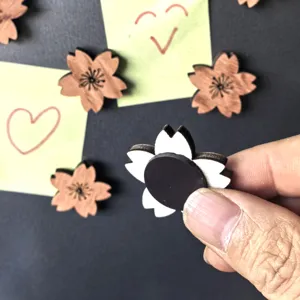 Wooden cherry blossom fridge magnet cute memo note holder magnetic sticker home decor detail