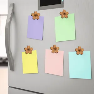 Wooden cherry blossom magnetic fridge sticker, cute memo note holder for home and office decor.