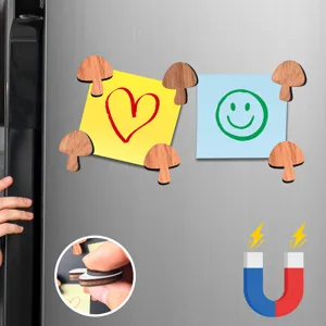 Wooden mushroom fridge magnets, decorative magnetic sticky note holders for kitchen and office.