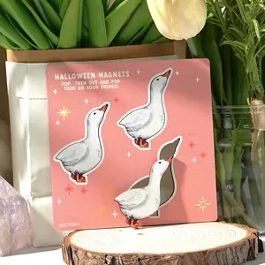 Wooden magnetic cartoon goose fridge sticker set, perfect for kitchen decoration and fun home use.