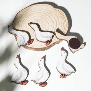 Wooden cartoon goose fridge magnet detail showing cute animal shape and back magnetic design.