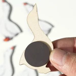 Wooden magnetic goose fridge sticker back view showing strong magnet for kitchen decor.