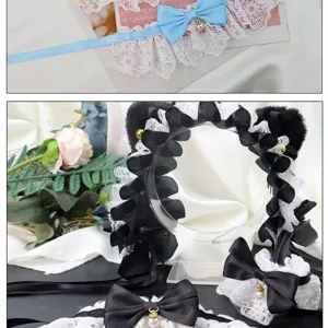 Lolita gothische kattenoren haarband kant strik armband set schattige haaraccessoire hoofdtooi