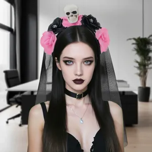 Halloween skull rose mesh headband gothic party costume hair accessories for women girls