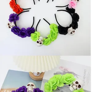 Halloween Blumen Haarreif Totenkopf Haarschmuck Gothic Rose Blumenkranz fur Party Kostüm