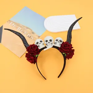 Diadema de cuernos de demonio rosa gótico Halloween Cosplay accesorio de cabello