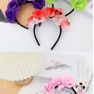 Halloween Blumen Totenkopf Haarreif Tag der Toten Party Haarreif dunkel gothic Blumenkrone