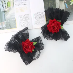 Zwarte kant strik rode roos haarspeld goth vintage armband feest cosplay accessoire