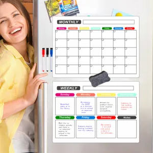 Magnetischer Kühlschrank Kalender Planer Whiteboard Set mit wöchentlichen und monatlichen Tafeln.