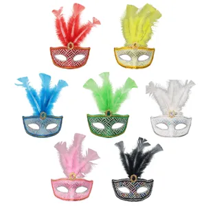 Kleurrijk veren masker venetiaans feest bal maske half gezicht halloween kostuum
