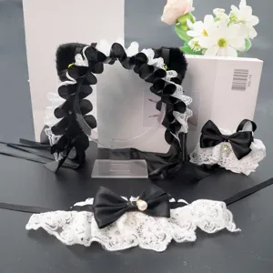 Lolita gotische kattenoor haarband kant strik armband set schattige cosplay haaraccessoires