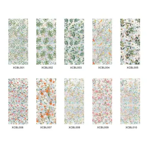 Decorative window glass film with prismatic rainbow effect and floral plant patterns. 10 styles.