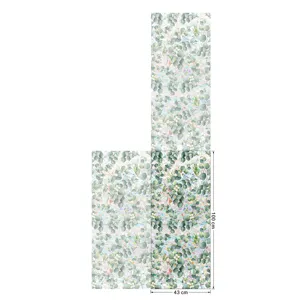 Decorative window film with eucalyptus leaves pattern, rainbow prism effect, size 100x43 cm.