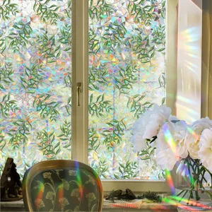 Prism rainbow window film static glass sticker decorative colorful leaf design for home use