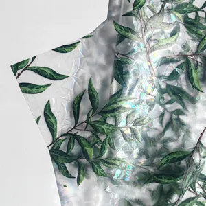 Rainbow window film holographic stained glass sticker static cling green leaves floral decor