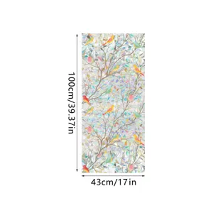 Rainbow window film static cling decorative glass sticker with bird tree pattern 100x43cm