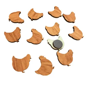 Wooden chicken fridge magnets with magnetic backs, cute animal decor for home notes.