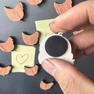 Wooden chicken fridge magnet detail showing magnetic back design for memo notes decoration kitchen.