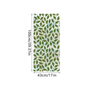 Decorative window film with green leaf pattern and prism rainbow effect, 43x100cm static cling.